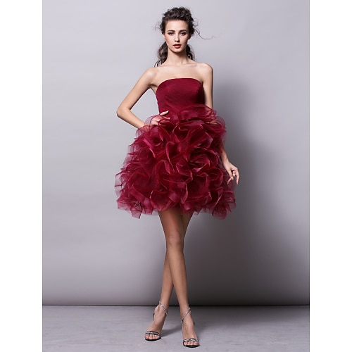 

Ball Gown Hot Homecoming Cocktail Party Valentine's Day Dress Strapless Sleeveless Short / Mini Tulle with Ruched Tier 2022