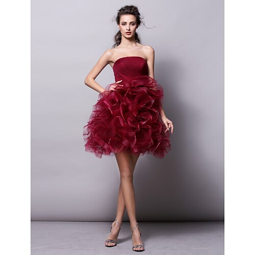 

Da ballo caldo Rimpatriata di classe Cocktail party San Valentino Vestito Senza bretelline Senza maniche Corto / mini Tulle con Con ruche A balze 2022