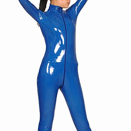 Costumes zentai brillants Ninja Costume Zentai Costumes de Cosplay Bleu Couleur Pleine Combinaison-pantalon PVC Homme Femme Halloween / Haute élasticité