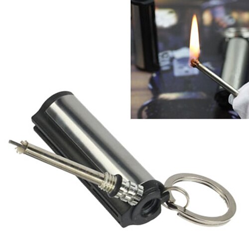 Camping Waterproof Reusable Match Cylinder Stainless Steel Flint Lighter Matchstick 5.5*1.2*1.2 cm