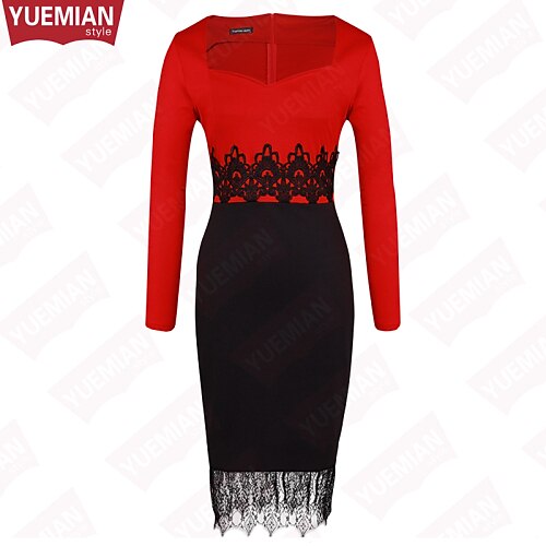 YUEMIAN™ Women's Long Sleeve Slim Round Collar Bodycon Lace Dresses
