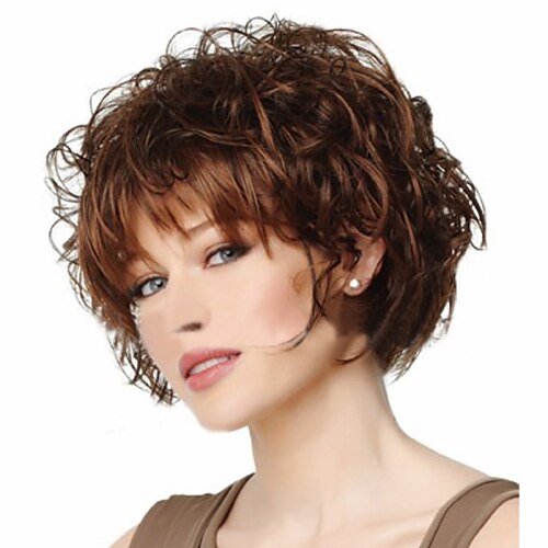 Synthetic Wig Curly Curly Asymmetrical Wig Short Brown Synthetic Hair Women's Cosplay Brown