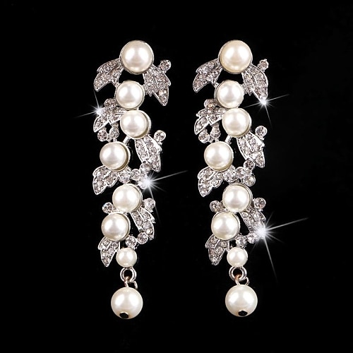 

Vintage Party Wedding Princess Birde Crown Rhinestone Crystal Pearl Long Silver Earring