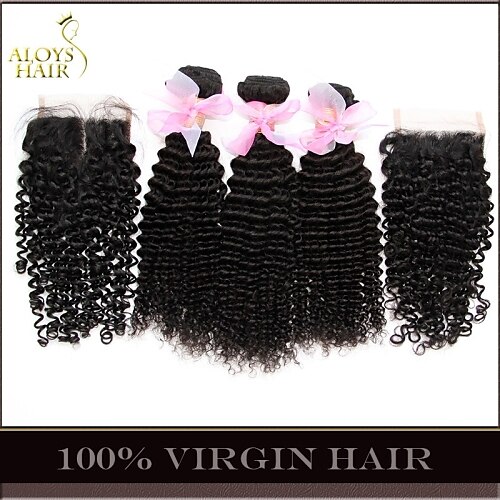 Indian Hair Curly Human Hair Weaves 4 Pieces 0.35