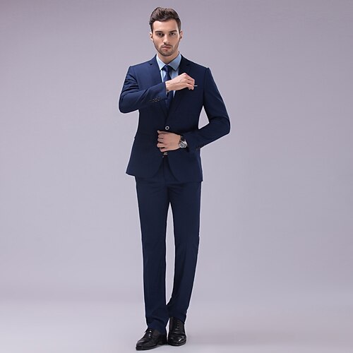 Men's Suits Slim Notch Slim Fit Single Breasted Two-buttons Solid Colored Polyester