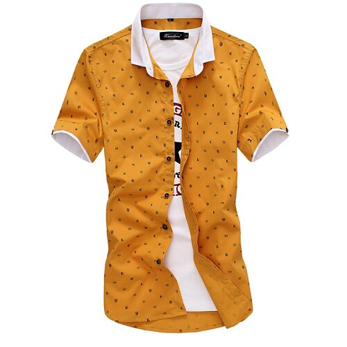 Men's Shirt Wine White Green Yellow Navy Blue Short Sleeve Plus Size Daily Work Print Slim Tops Cotton Business / Summer / Summer