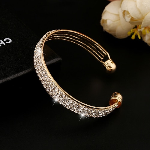 

Women's Crystal Cuff Bracelet Tennis Bracelet Party Ladies Work Casual Fashion Rhinestone Bracelet Jewelry Silver / Gold For / Imitation Diamond / 18K Gold / Austria Crystal