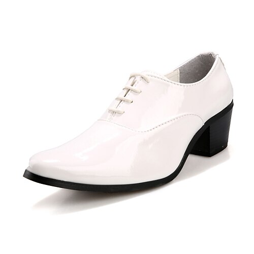 Men's Spring Summer Fall Winter Patent Leather Office & Career Casual Party & Evening Chunky Heel Lace-up Black Red Ivory