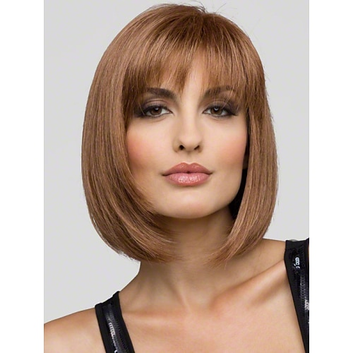 

Human Hair Blend Wig Short Straight Bob Short Hairstyles 2020 Straight With Bangs Capless Women's Black Blonde Brown With Blonde 12 inch