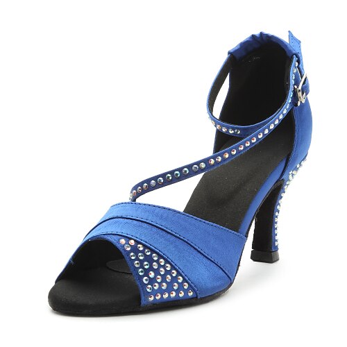 Damen Schuhe für den lateinamerikanischen Tanz Sandalen Satin Kristall Blau / Lila / Ballsaal / Leder / EU39