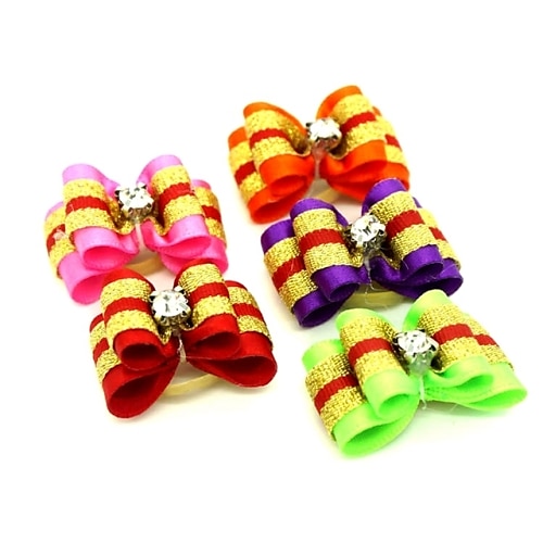 

Cute Two-Tone Ribbon Style Rhinestone Decorated Rubber Band Hair Bow for Pet Dogs (Random Color)