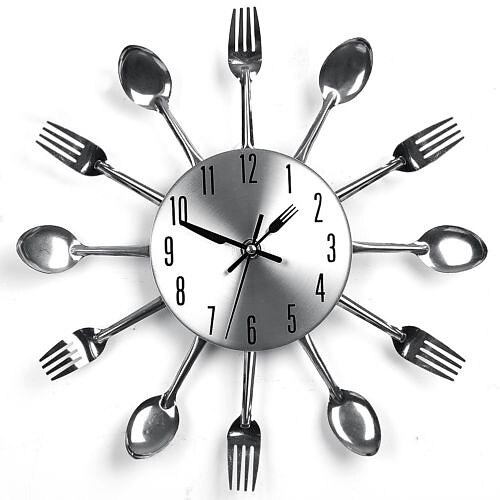 Modern Design Sliver Cutlery Kitchen Utensil Wall Clock Spoon Fork Clock