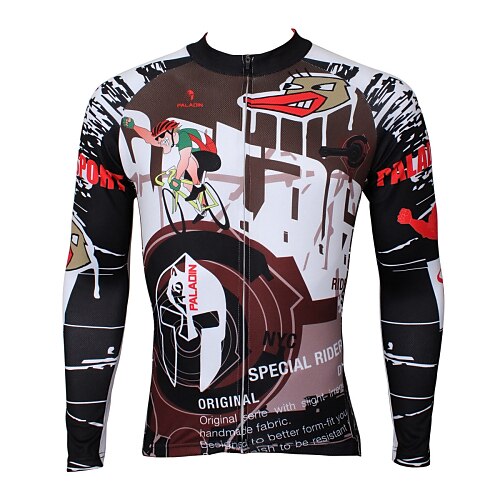 ILPALADINO Men's Long Sleeve Cycling Jersey Winter Summer Polyester Brown Cartoon Bike Jersey Top Ultraviolet Resistant Quick Dry Breathable Sports Clothing Apparel / Stretchy / Back Pocket