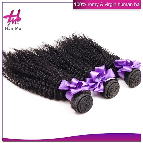3 Bundles Malaysian Hair Curly Classic Kinky Curly Virgin Human Hair Natural Color Hair Weaves / Hair Bulk 18-20 inch Human Hair Weaves Human Hair Extensions / 10A