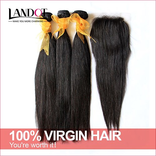 6A unprocessed Malaysian virgin hair straight with closure 3 bundles with 4*4 lace closure human hair weave with closure