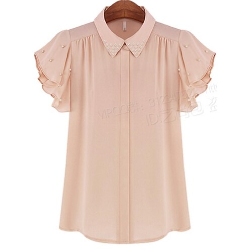 Women's Pink/White Blouse Short Sleeve