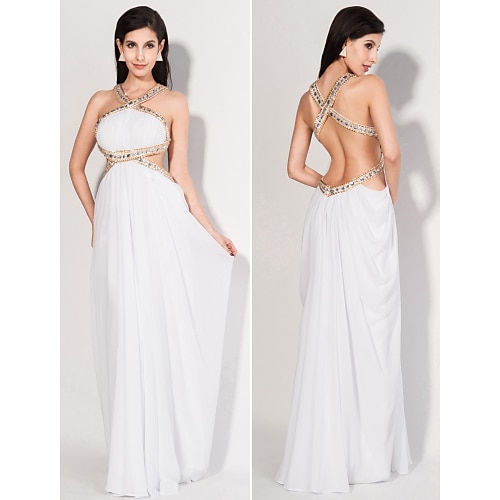 

Sheath / Column Beautiful Back Formal Evening Dress High Neck Sleeveless Floor Length Chiffon with Sash / Ribbon Beading 2022