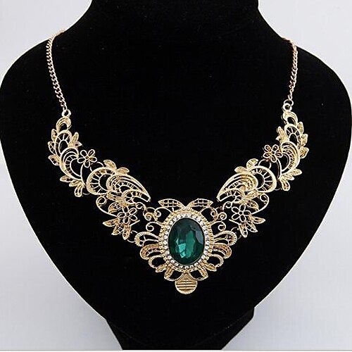 Women's Pendant Necklace faceter Ladies Luxury European Folk Style Synthetic Gemstones Alloy Screen Color Necklace Jewelry For