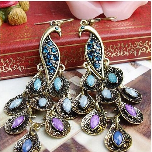 

Drop Earrings Dangle Earrings For Women's Cubic Zirconia Party Special Occasion Anniversary Cubic Zirconia Rhinestone Alloy Long Marquise Cut Peacock Silver Blue
