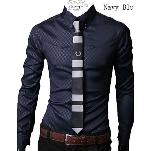 Men's Casual/Work/Formal/Plus Sizes Print/Striped/Plaids & Checks Long Sleeve Dress Regular Shirt (Cotton Blend)