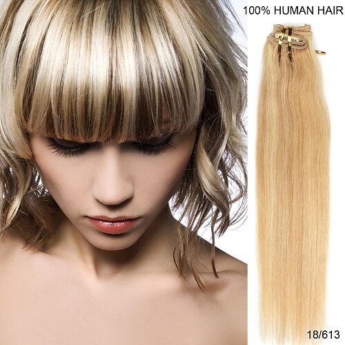 7pcs 20inch / קליפ-ב70g להגדיר תוספות שיער שיער רמי אנושיות 27 צבעים ליופי לנשים