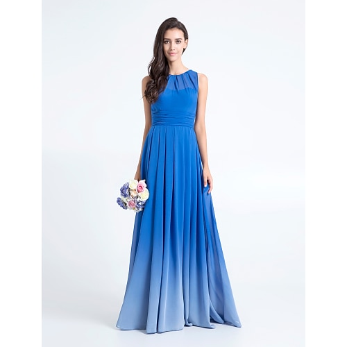 

Sheath / Column Bridesmaid Dress Scoop Neck Sleeveless Floor Length Chiffon with Ruched 2022