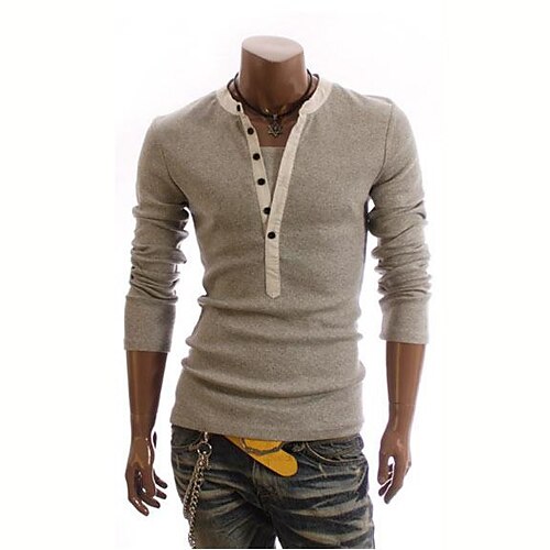 Men's Sports Casual / Daily Active Cotton T-shirt - Solid Colored Dark Gray / Spring / Fall / Long Sleeve