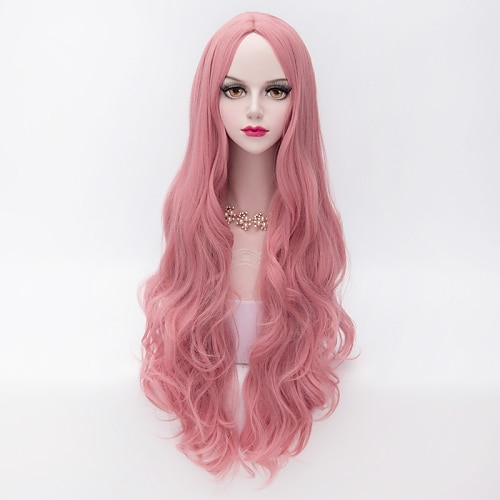 

Pink Wig Technoblade Cosplay Wig Synthetic Wig Wavy Loose Wave Loose Wave Wig Very Long Pink Synthetic Hair Women's Middle Part Pink