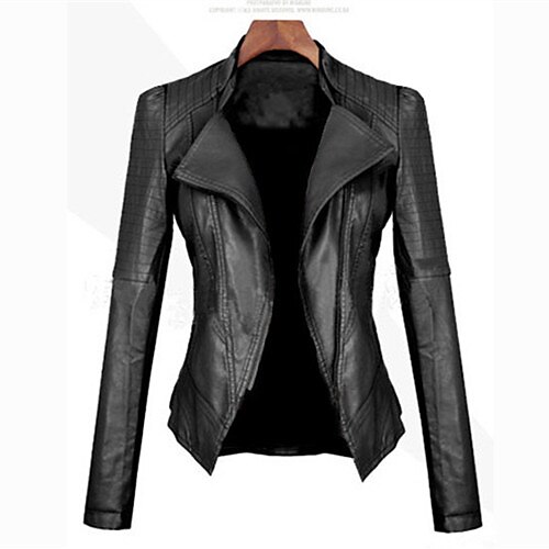 Women's Vintage/Casual Imitation leather Coat Slim Long Sleeve PU Jacket