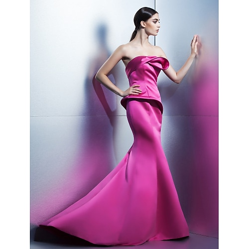 

Mermaid / Trumpet Elegant Formal Evening Dress Strapless Sleeveless Sweep / Brush Train Satin with Flower 2022