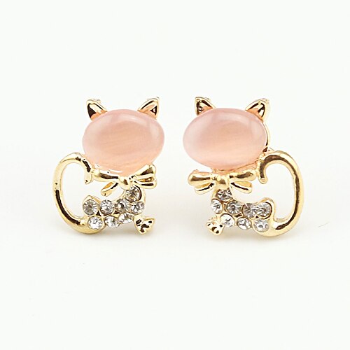 Mujer Zirconia Cúbica Pendientes cortos Animal Barato damas Europeo Estilo lindo Zirconia Cúbica Chapado en Plata Aretes Joyas Blanco / Rosa / Verde Para Fiesta Diario