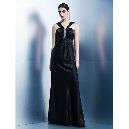 

Sheath / Column Dress Formal Evening Floor Length Sleeveless Halter Neck Charmeuse with Crystals 2022