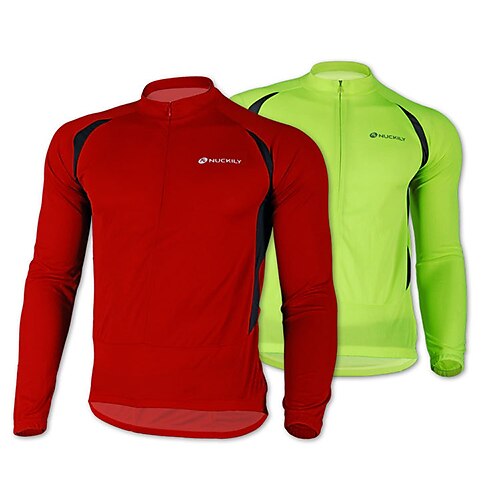 Nuckily Men's Long Sleeve Cycling Jersey - Red Green Bike Jacket Jersey Top Thermal / Warm Breathable Quick Dry Sports 100% Polyester Clothing Apparel