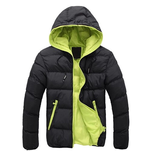 

Men's Winter Jacket Puffer Jacket Winter Coat Padded Daily Solid Colored Outerwear Clothing Apparel Casual Dark Blue Red Black / Cotton / Long Sleeve / Hooded / Plus Size / Cotton