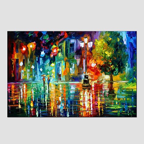 Oil Painting Hand Painted - Landscape Modern European Style With Stretched Frame / Stretched Canvas