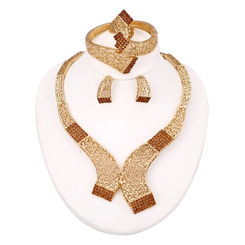 westernrain 2014 brun strass charm halsband örhängen kvinnor skönhet guldpläterad afrikanska smycken uppsättningar