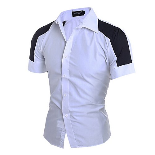 Мужской Однотонный Рубашка На каждый день / Для офиса,Хлопок,С короткими рукавами,Белый
