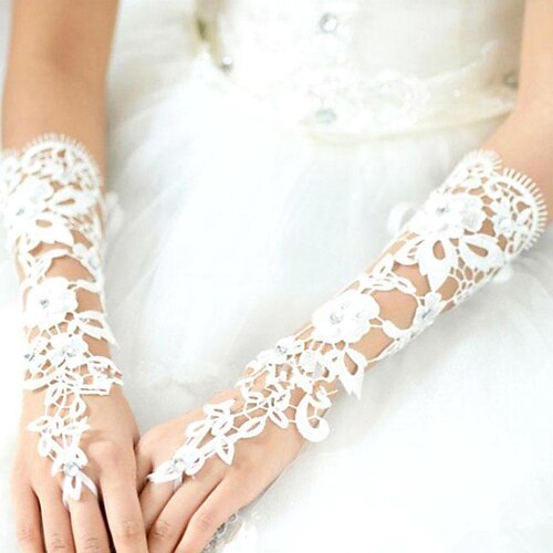 Spets / Bomull / Polyester Handledslängd / Armbågslängd Handske Berlock / Stylish / Brudhandske Med Akryl / Broderad / Enfärgad Handske till bröllop / fest