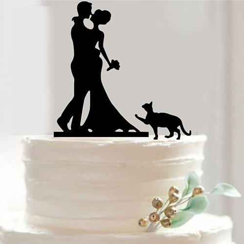Bride and Groom Dog Silhouette Wedding Cake Topper Personalize Fondant Decorations Tools Acrylic Couple Funny Topper