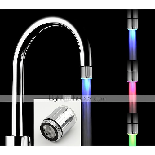 

Deck Mounted Kitchen Faucet,Brushed Contemporary LED Water Faucet Light Colorful Changing Glow Shower Head Kitchen Tap Aerators