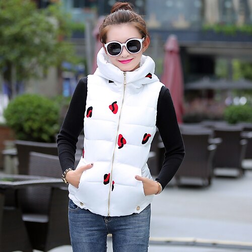 

Parka Winter Regular Coat Hooded Jacket Sleeveless Print White Black Red