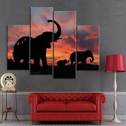 4個セットキャンバスプリントアート動物の象