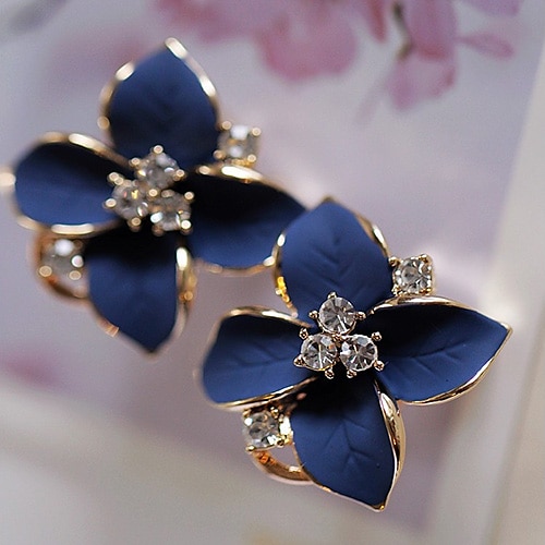 

1 Pair Stud Earrings For Women's Party Casual Daily Rhinestone Gold Plated Floral Flower Camellia