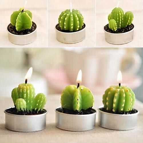 6 x vaso di piante di cactus set candele candela decorazioni per matrimoni festa (colore casuale)