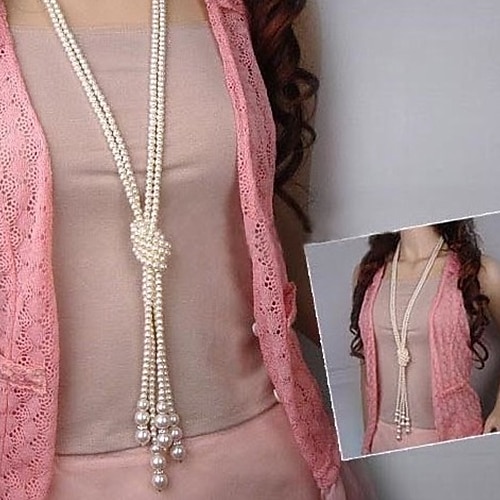 

Y Necklace Pearl Pearl Imitation Pearl Women's Ladies Asian Fashion Layered Lariat Knot Necklace For Party Casual Daily / Layered Necklace / Long Necklace / Pearl Necklace