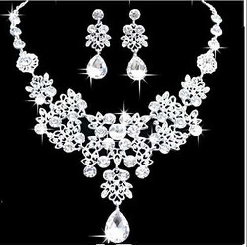 

1 set Jewelry Set For Women's Wedding Prom Cubic Zirconia Silver Plated Alloy Pear Cut White