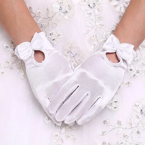 Spandex Wrist Length Glove Bridal Gloves / Party / Evening Gloves With Bowknot / Pearl Wedding / Party Glove