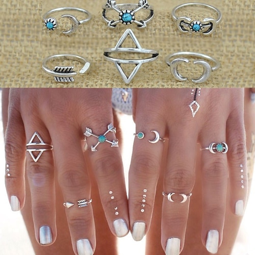 Jewelry Set Halo Silver Alloy Love Statement Ladies Personalized 6pcs One Size / Women's / Knuckle Ring / Rings Set