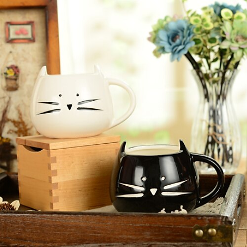 300ml μαύρο και άσπρο χαριτωμένο γάτα ζώων κούπα δημιουργική κούπα νερού (5.1 "x4.3" x3.7 ")