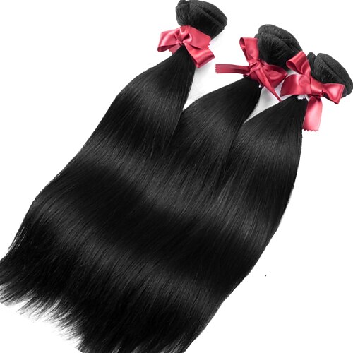 3 Bundles Brazilian Hair Straight Natural Color Hair Weaves / Hair Bulk Human Hair Weaves Human Hair Extensions / 8A